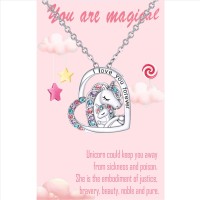 Shelucky Unicorn Heart Necklace, I Love You Forever Girl Jewelry, Daughter, Granddaughter, Niece Gifts for girls or women from Mom, Dad, Grandma, Aunt, Uncle-N010 ILY Ne