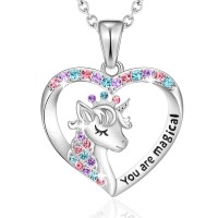 Shelcuky Crown Unicorn Necklace for Women Unicorn Heart Pendant Necklace Women Jewelry Gifts on Christmas Birthday Valentines Day for Daughter Granddaughter Niece Sister-N010 Middle Crown Ne