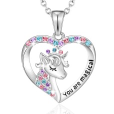 Shelcuky Crown Unicorn Necklace for Women Unicorn Heart Pendant Necklace Women Jewelry Gifts on Christmas Birthday Valentines Day for Daughter Granddaughter Niece Sister-N010 Middle Crown Ne