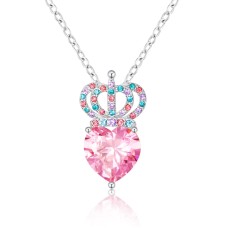 Shelucky Princess Queen Crown Heart Necklace, Crystal Pendant Necklace Jewelry Gifts for Girls, Teen Girls, Women, Birthday Christmas Valentine Gifts for Niece Daughter Sister Granddaughter -N026 Princess Crown Ne