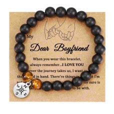 Shelucky boyfriend Gifts for him, Tiger Eye and Onyx Beads Compass Charm Men Bracelet, Men Jewelry Bf Gifts on Christmas, Anniversary, Birthday...-N031 BF Br