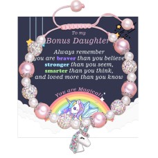 Shelucky Bonus Daughter Gifts, Unicorn Bracelet Jewelry Unicorn Gifts for Girls on Valentine's Day Birthday from Bonus Mom-N034 BD Br